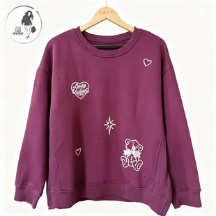 4232秋冬大码 女卫衣加厚刺绣200斤圆领显瘦弹力胖MM休闲上衣