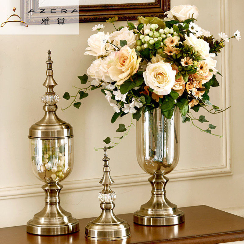 欧式玻璃餐桌花瓶摆件客厅装饰品摆件创意透明家居仿真花插花 雅尊亿源专卖店