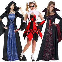 万圣节服装成人中世纪复古宫廷公主裙吸血鬼女王后巫师小丑演出服
