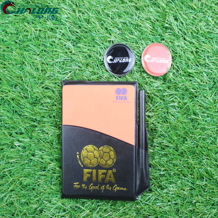 包邮高档FIFA足球比赛裁判员专用红黄牌挑边器带皮套铅笔记录纸