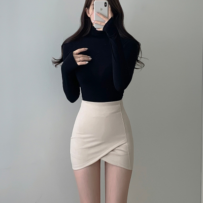 鹿皮绒高腰紧身包臀半身裙短款