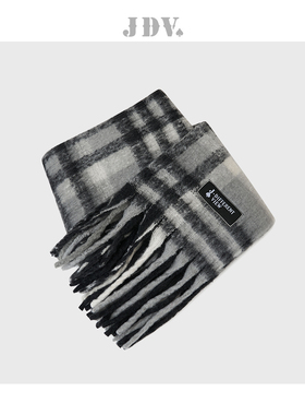 JDV饰品2023商场同款秋冬新款灰黑色格纹梳织围巾保暖围脖WFN3821