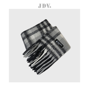 JDV饰品2023商场同款 灰黑色格纹梳织围巾保暖围脖WFN3821 秋冬新款
