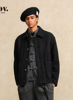 JDV男装绵羊毛外套男2025秋季新款通勤黑色短款翻领毛呢夹克上衣