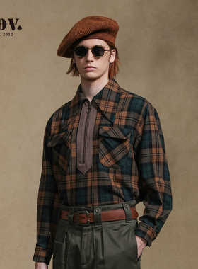JDV商场同款春秋新款格纹翻领拉链衬衫男士衬衣上衣WIC4333