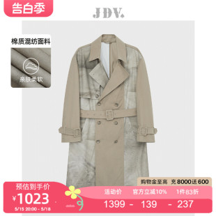 卡其色印花双排扣风衣休闲外套WCW3351 秋冬新品 商场同款 JDV男装