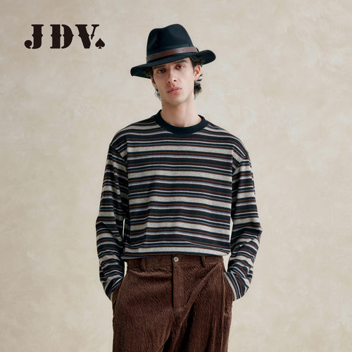JDV复古撞色条纹长袖T恤男宽松