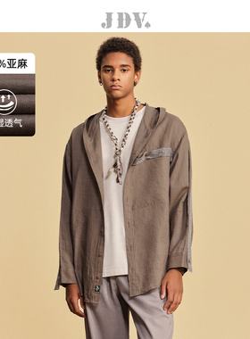 JDV春秋新品商场同款灰紫色亚麻连帽男士衬衫长袖上衣SIC4327