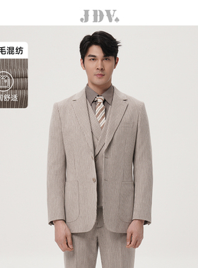 JDV男装商场同款春秋新款浅咖条纹绵羊毛西装休闲西服外套WMJ3012