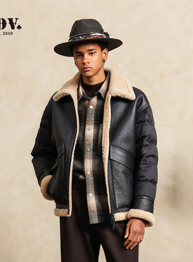 JDV商场同款羊羔毛羽绒服2025年冬季新款复古皮质羽绒服外套男款