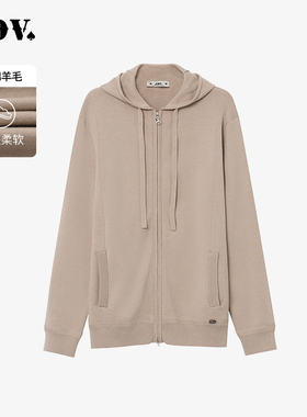 JDV男装春秋新品商场同款卡其色连帽针织开衫长袖外套外搭WYN4240
