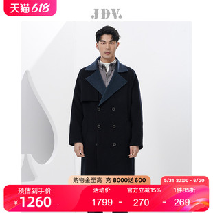 秋季 新品 商场同款 JDV男装 黑色大翻领双排扣保暖大衣外套WCO2404