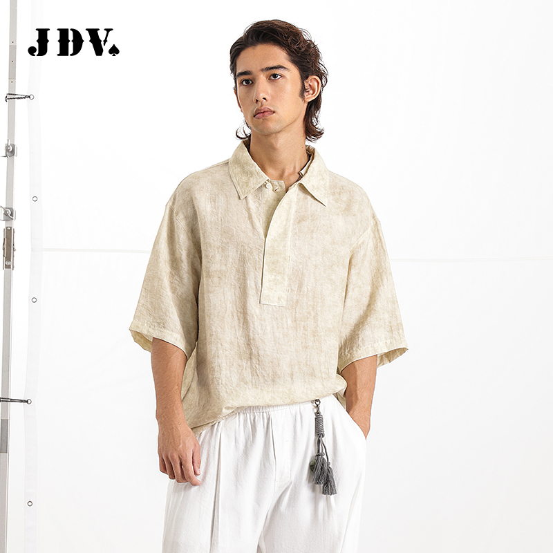 JDV商场同款男米色翻领中袖衬衫