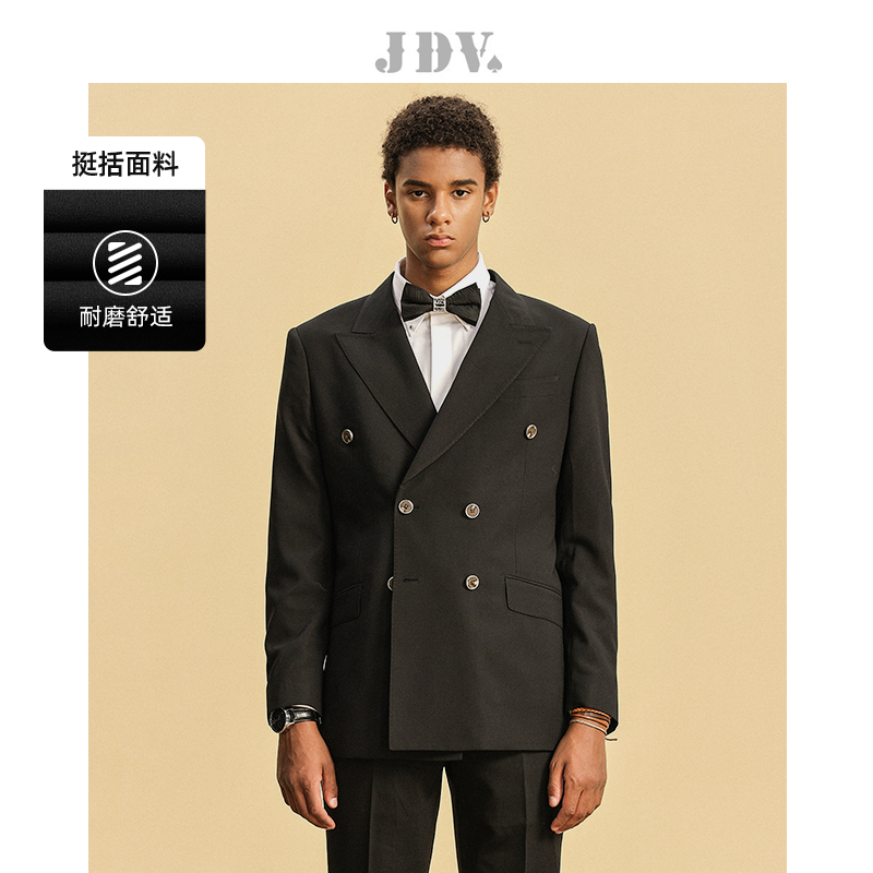 JDV商场同款黑色双排扣正装西装