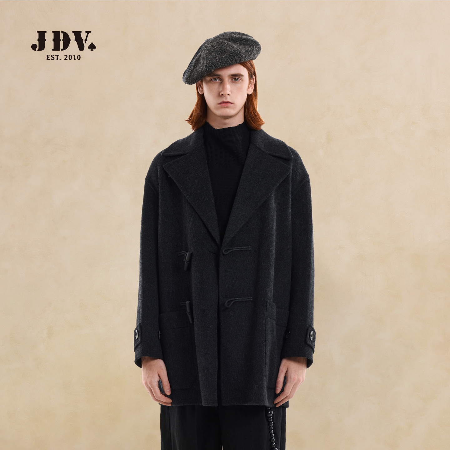 JDV商场同款纯羊毛大衣中长款秋冬季保暖加厚羊角扣双面呢外套