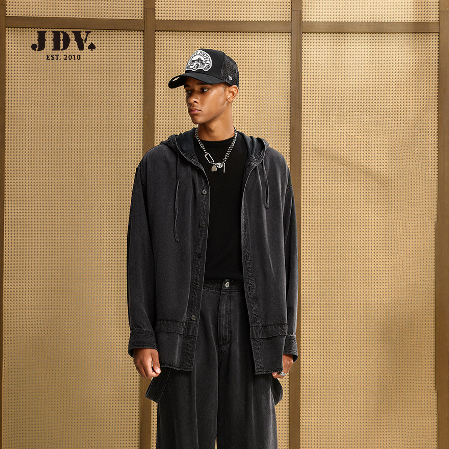 JDV商场同款复古休闲牛仔外套2026年春季新品宽松连帽夹克SCBAW17