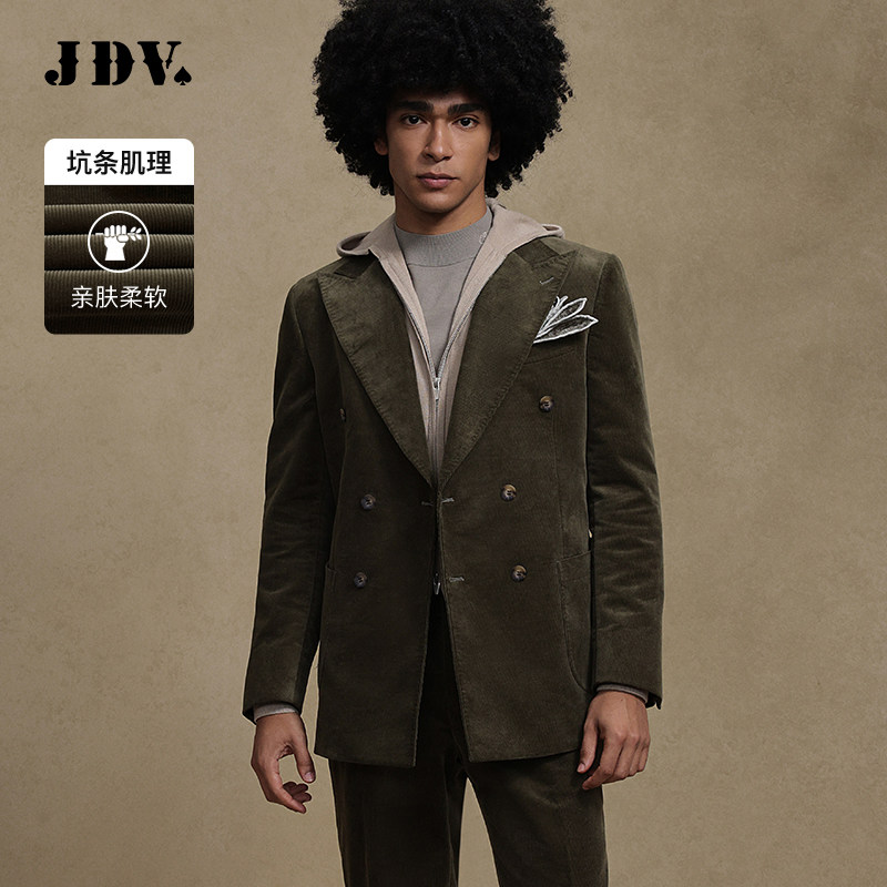 JDV商场同款秋冬季戗驳领双排扣男士西装灯芯绒西服外套WMJ4026,男装,休闲西服,淘宝优惠券,粉丝福利购,淘宝优惠卷