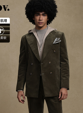JDV商场同款秋冬季戗驳领双排扣男士西装灯芯绒西服外套WMJ4026