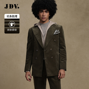 西装 戗驳领双排扣男士 灯芯绒西服外套WMJ4026 秋冬季 JDV商场同款