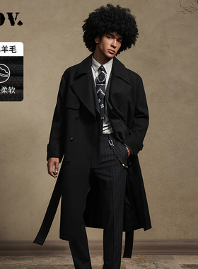 JDV商场同款秋冬新款深灰翻领宽松呢大衣长款外套男士WCO4516