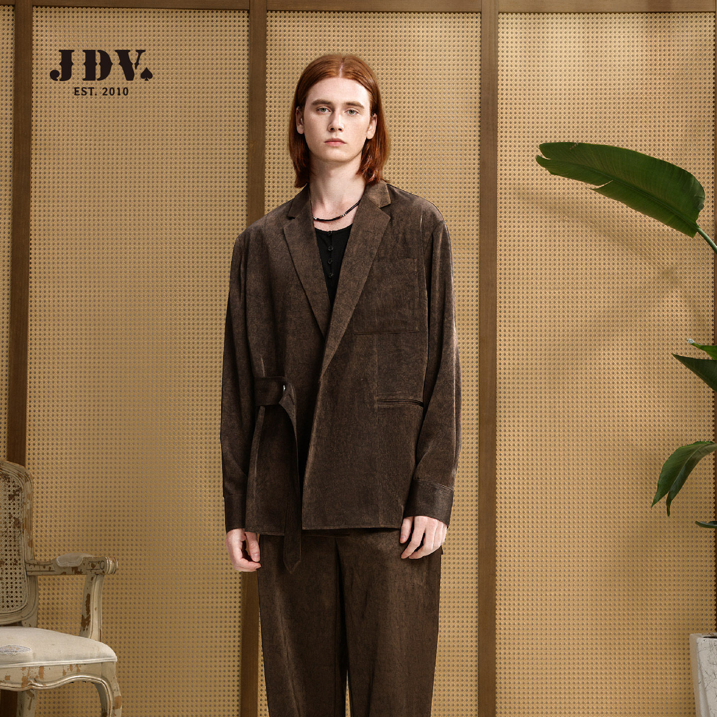 JDV商场同款老钱风休闲西服2026春季拼接廓形哑光西装外套SMJA100