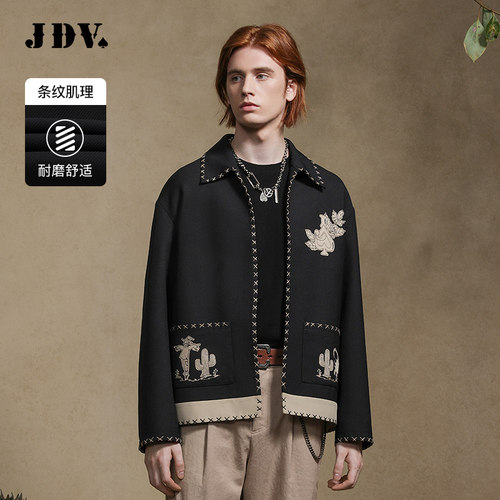 JDV商场同款黑色刺绣夹克外套