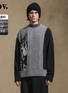 JDV男装商场同款秋冬新款男士灰色圆领提花针织衫毛衣毛衫WOT4207