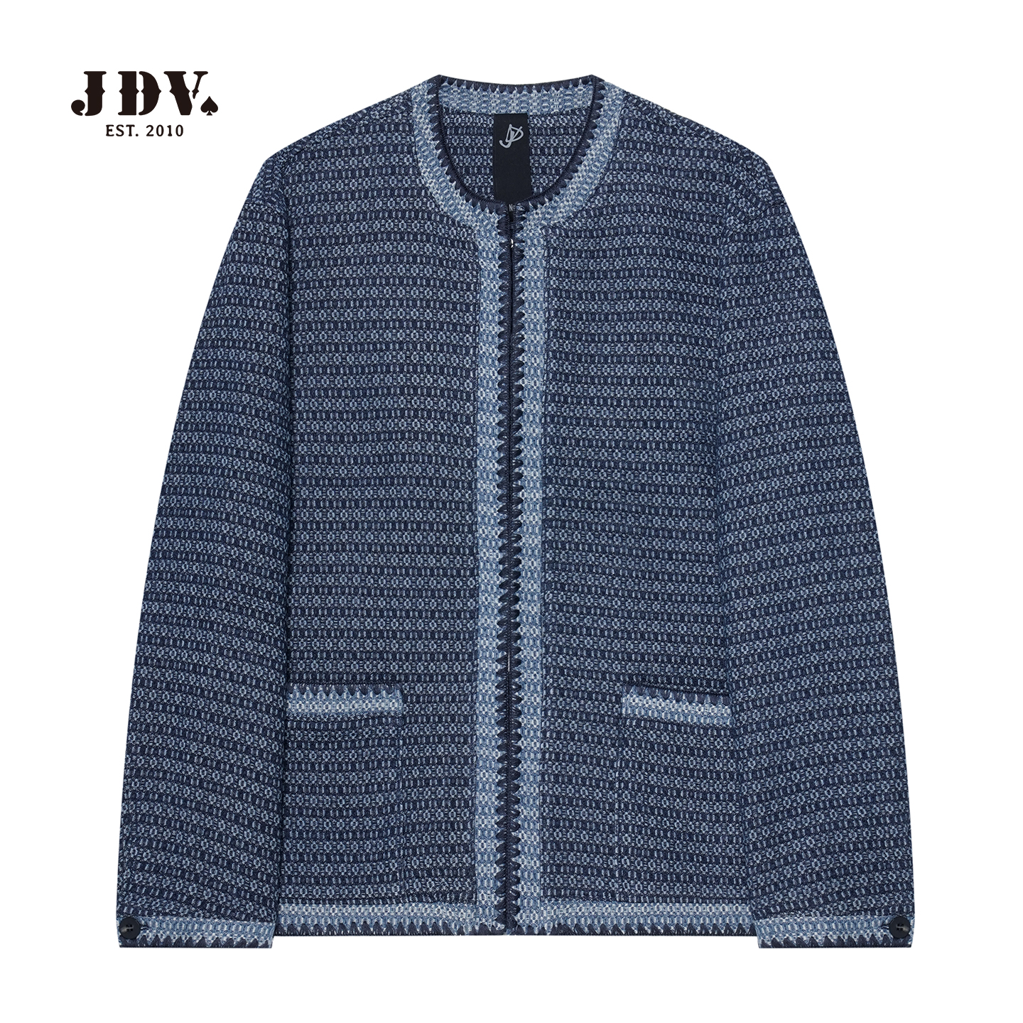 JDV商场同款藏青提花外套男士2025秋季新款复古设计感夹克上衣
