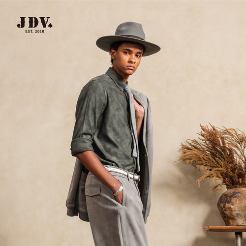 JDV男装复古墨绿长袖衬衫