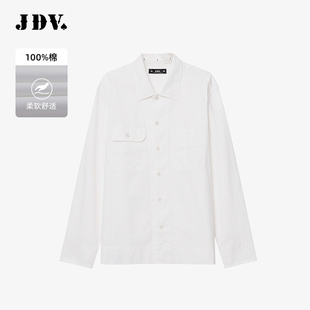 純棉長袖 JDV男裝 春夏新品 商場同款 休閑襯衣上衣WIC4334 白襯衫