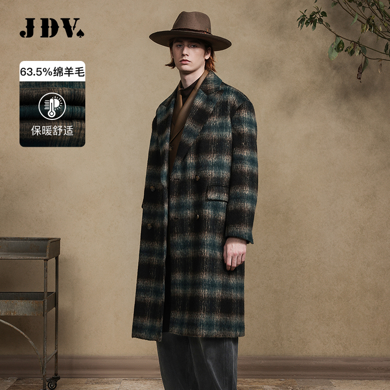JDV商场同款男士格纹长款大衣