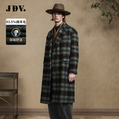JDV商场同款 WCO4529 男装 羊驼毛大衣秋冬中长款 格纹戗驳领外套时尚