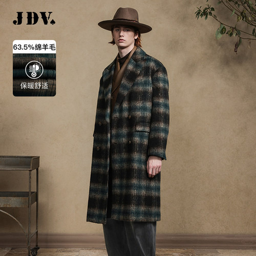 JDV商场同款男士格纹长款大衣
