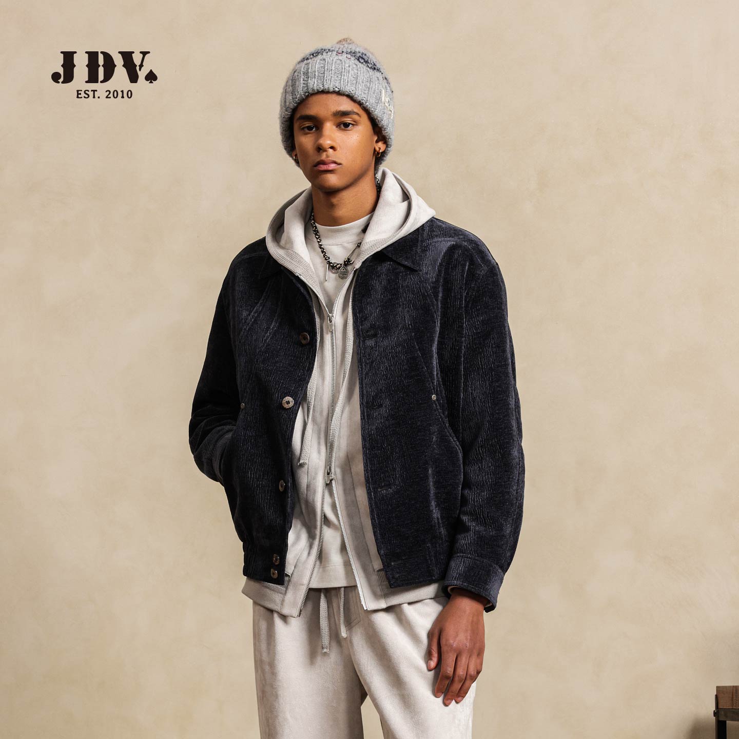 JDV商场同款美式复古外套男士2025秋季新款休闲宽松时尚绒夹克