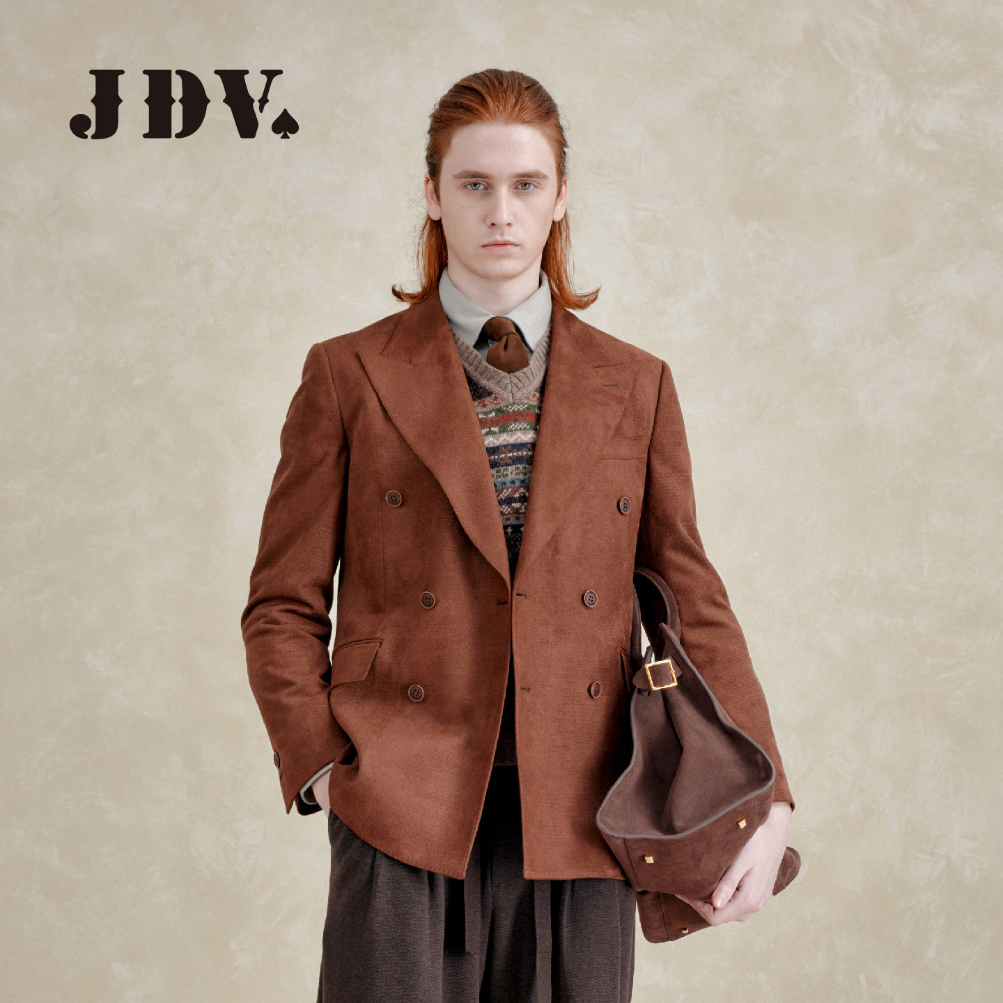 JDV商城同款麂皮绒休闲西装男2026秋廓形轻商务西服外套WMJA261