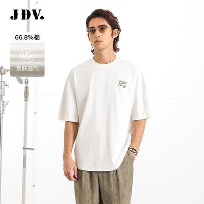 JDV商场同款男士白色刺绣短袖T恤