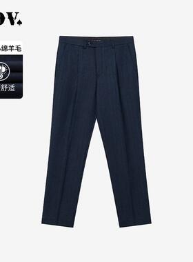 JDV男装商场同款春秋新款藏青色条纹绵羊毛西裤子通勤正装WPF4013