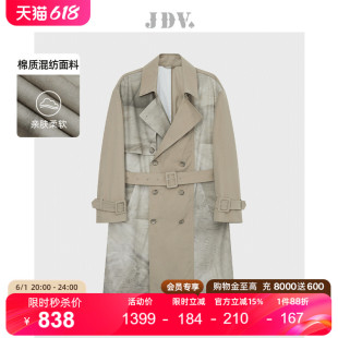 卡其色印花双排扣风衣休闲外套WCW3351 秋冬新品 商场同款 JDV男装