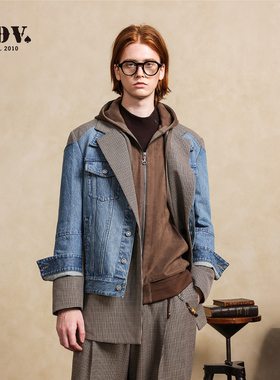 JDV男装春季新款宽松牛仔外套商场同款复古拼接撞色夹克WMJ5106