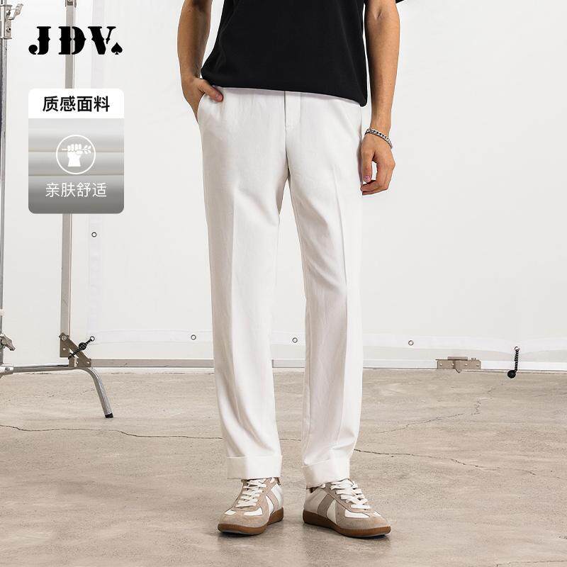JDV男装商场同款夏季男士白色直筒休闲裤子宽松舒适长裤SPL56S4
