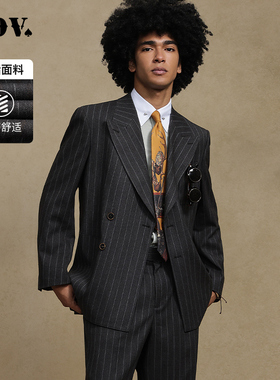 JDV商场同款咖啡色条纹西装男士西服春秋季高级外套WMM4024