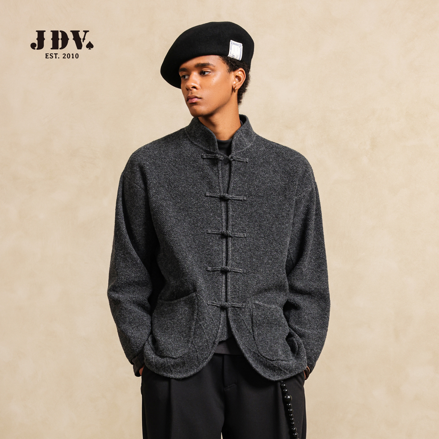 JDV商场同款复古盘扣外套2025秋冬新款立领百搭舒适针织开衫