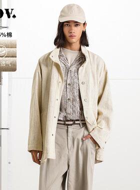 JDV男装商场同款春秋新款砂石色棉麻立领风衣外套SCW5131