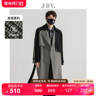 JDV男装 秋冬新品 黑色设计感撞色拼接毛呢大衣外套WCO2418 商场同款