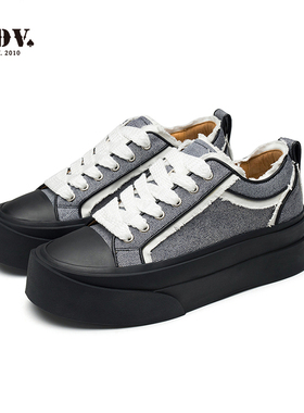 JDV男鞋春秋新品商场同款黑色厚底帆布鞋低帮休闲鞋子WS24777