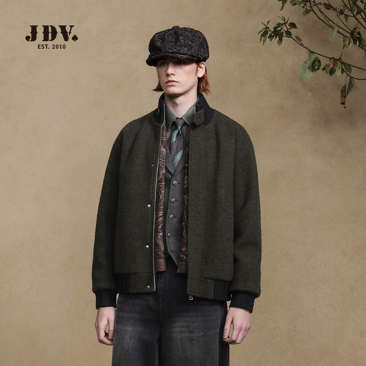 JDV商场同款墨绿男士绵羊毛夹克