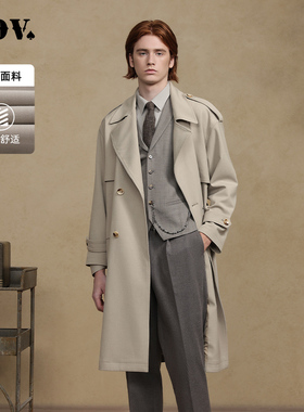 JDV男装春夏新品商场同款浅咖色双排扣风衣系带外套WCW4453