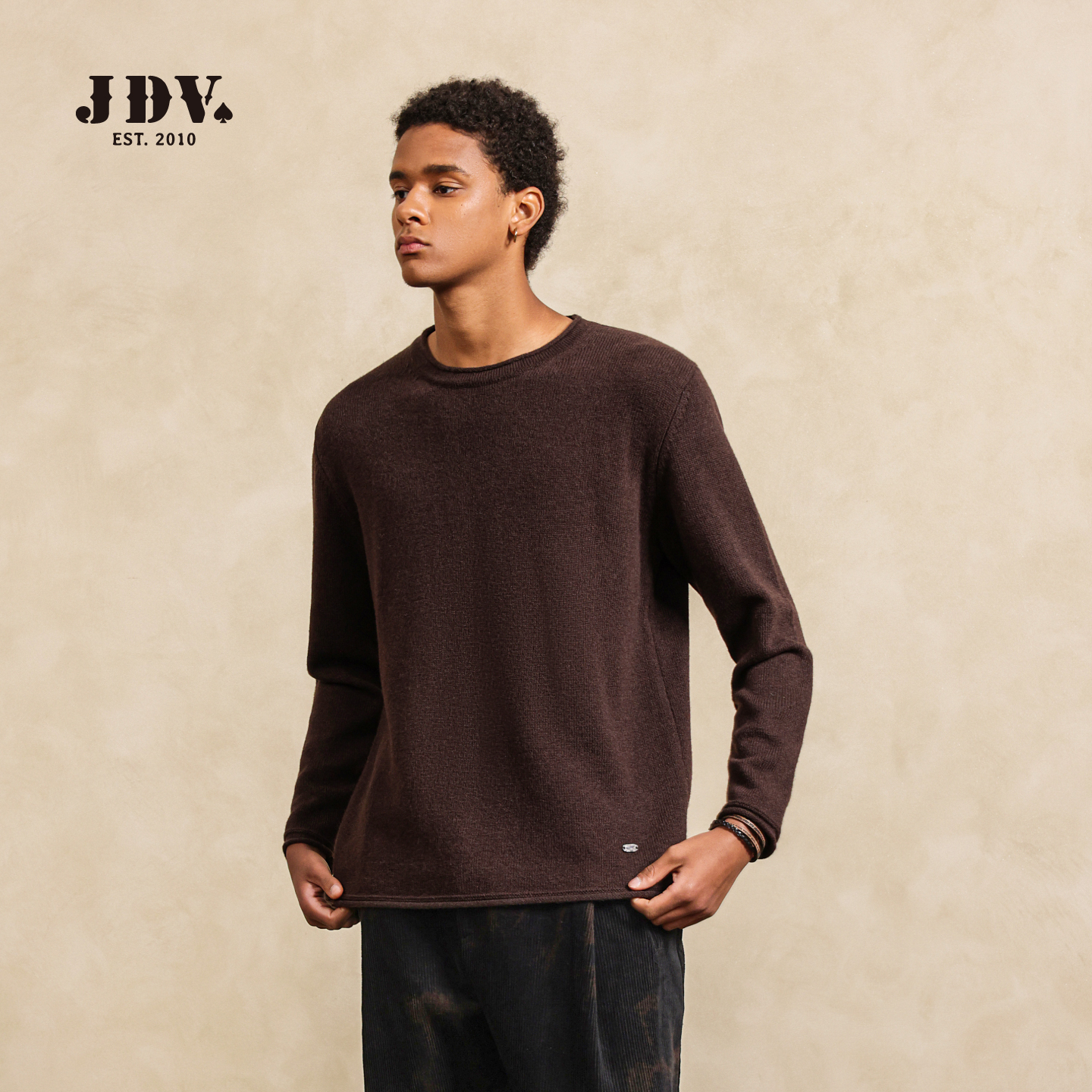JDV复古棕色套头毛衣2025年秋季