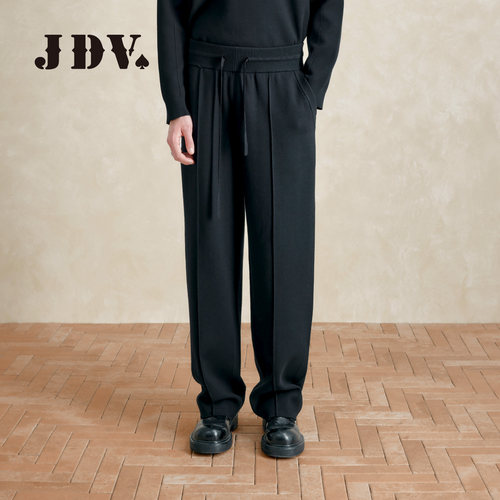 JDV黑色抽绳垂感阔腿卫裤男