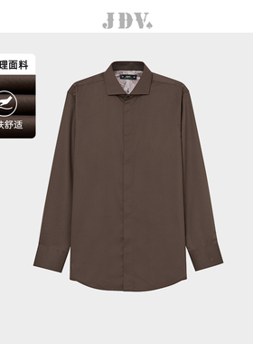 JDV男装春秋新品商场同款咖啡色温莎领衬衫衬衣上衣SIF4312